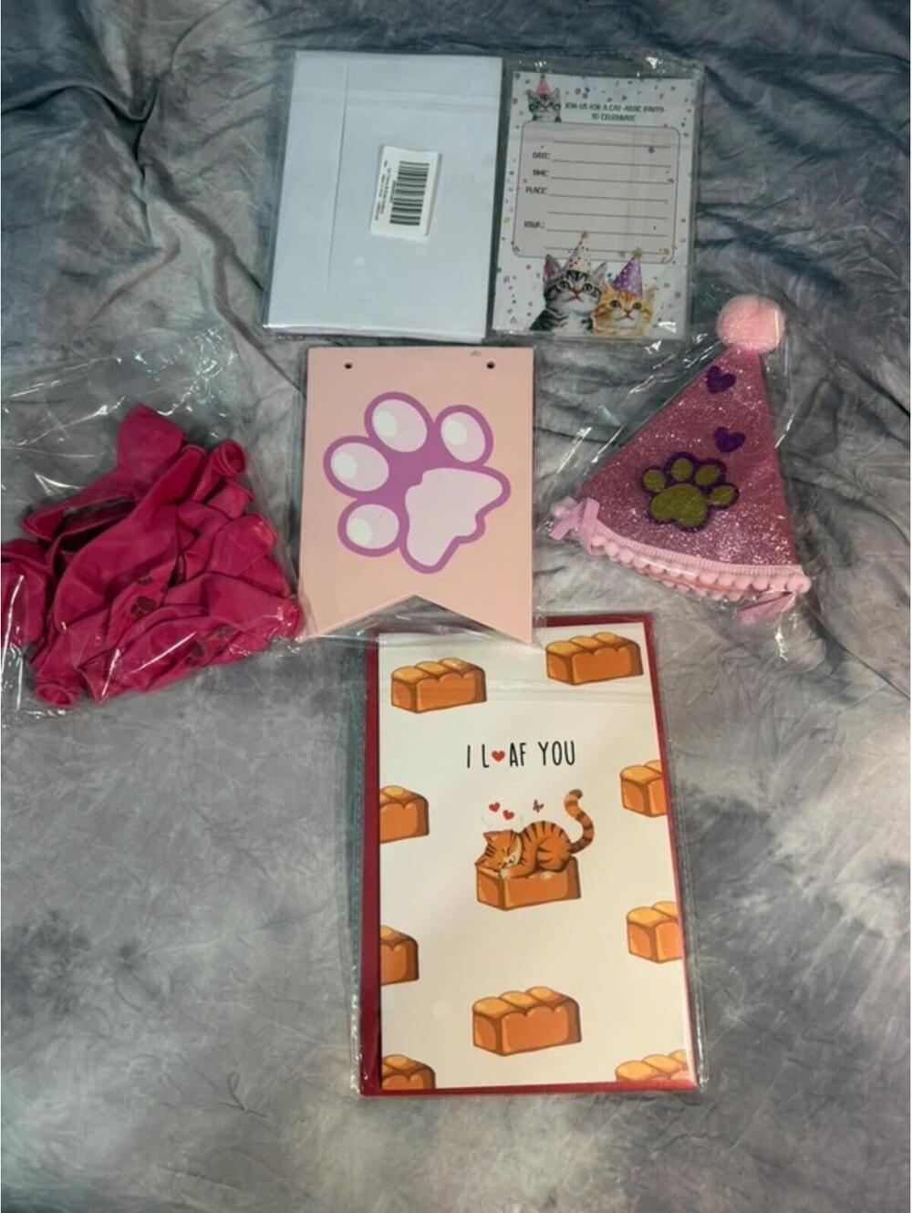Cat Theme Party Bundle – Invitations, Banner, Balloons & Hat 🐾🎉